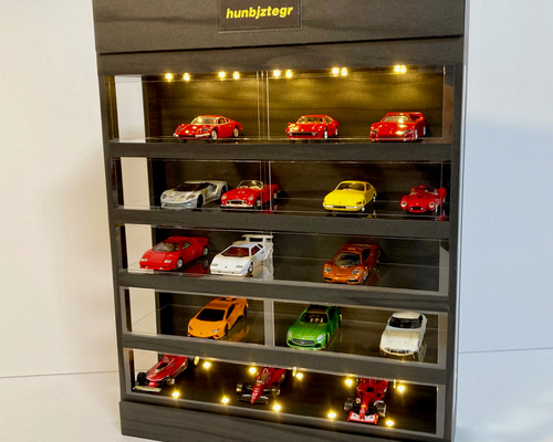 1/64展示35台可能・漆黒ウッド・5層式ディスプレーBOX / LED照明20灯