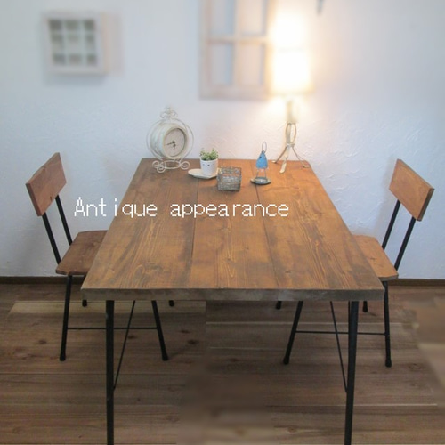 サイズ約W800✖️D700】アンティーク風ダイニングテーブル・鉄脚