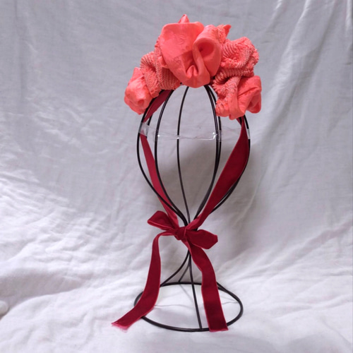 92】七五三 帯揚げ 赤顎紐リボン付き 髪飾り ヘッドドレス 雛祭り 成人