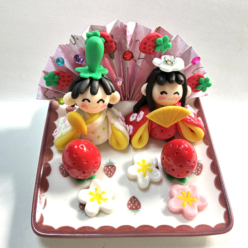 ☆苺のお雛様(受注生産) 樹脂粘土 ひな祭り ひな人形 その他置物 おり