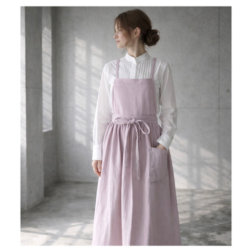 ふっくら厚さ2倍のとろみダブルガーゼのギャザーたっぷりエプロン