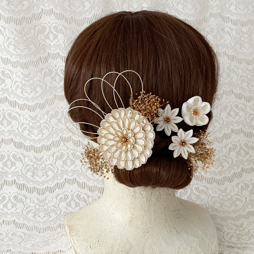 縁取りつまみ細工の髪飾りセット(白×金) コーム PAPER MOON 通販