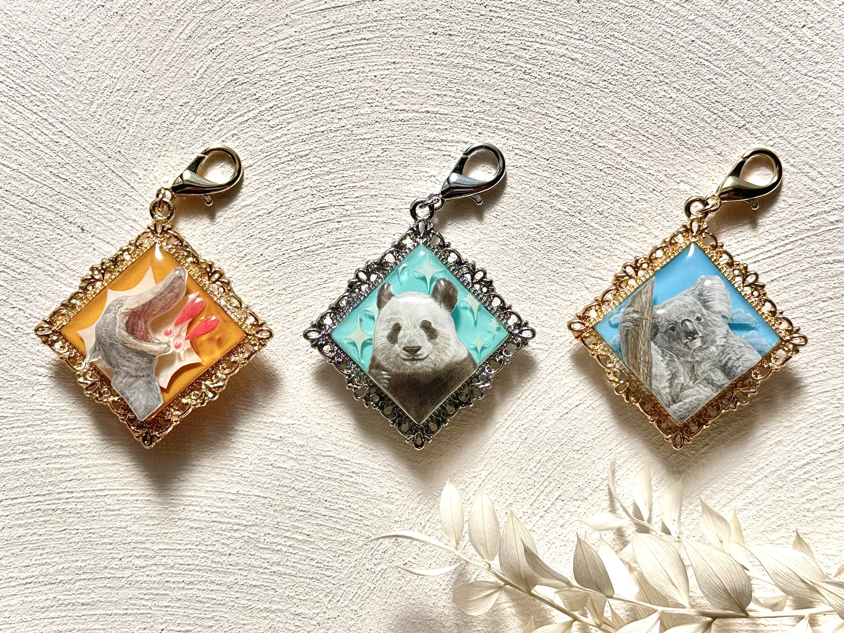 コアラ•ハシビロコウ•パンダの特別動物チャーム3点セット