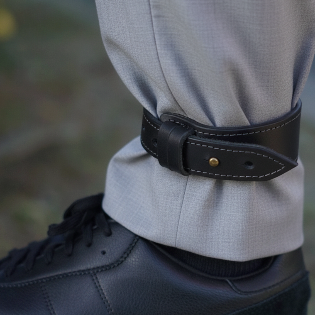 サイクリング時のスーツなどのパンツ巻き込み防止に 自転車用アンクルバンド イタリアンレザー本革ブラック｜裾巻き込み防止 4,964円