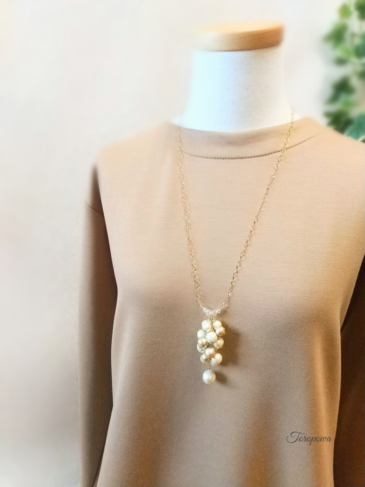 限定1】14KGFチェーン コットンパール ベージュゴールドカラー 軽い ネックレス 金属アレルギー対応