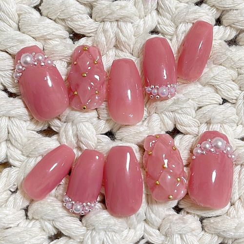 現品 No．B2 ネイルチップ キルティングネイル 韓国 ピンク ネイル