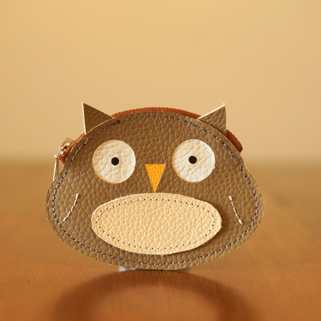 レザーコインケース フクロウモチーフ｜YKKメタルファスナー・鳥モチーフ変更可能