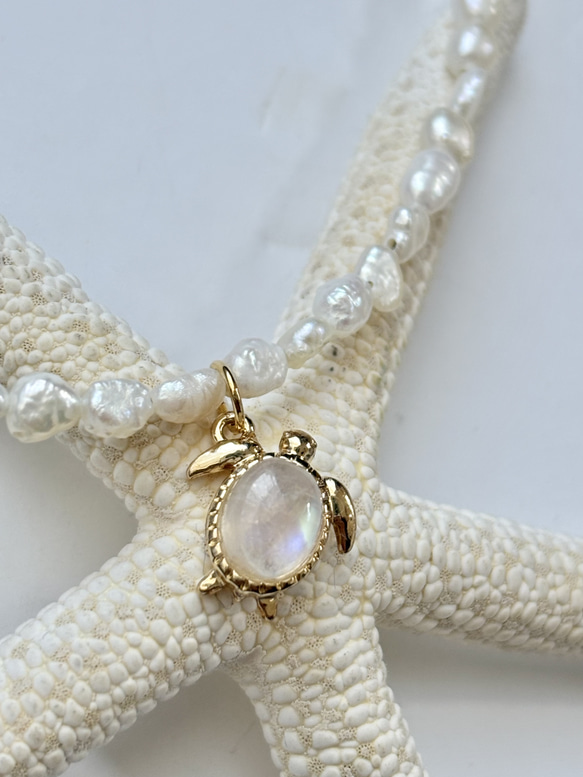 Ruby】インプレッションストーン×淡水パールのデザインネックレス Ruby