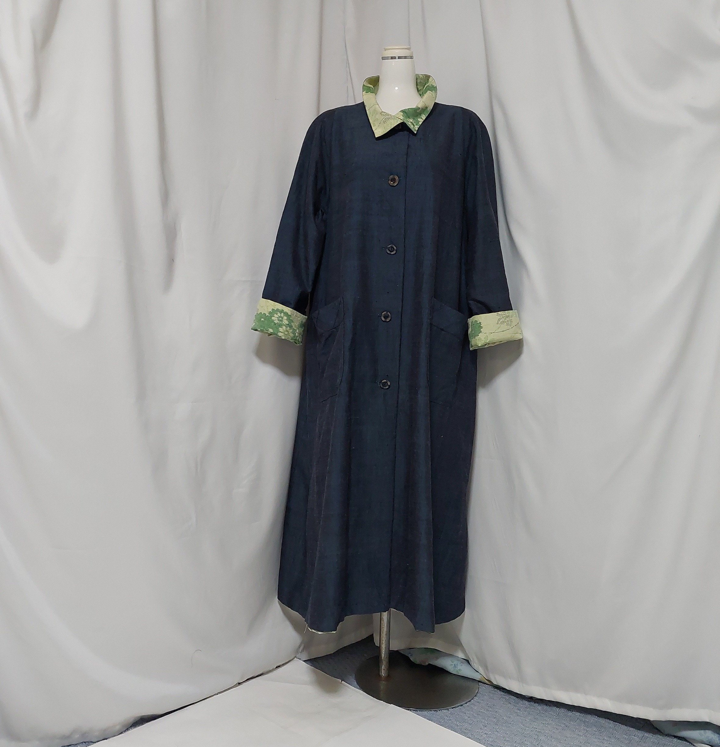 着物リメイク＊紬2種からリバーシブルコート（スタンドカラー）