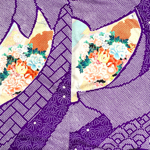 正絹】着物リメイク 絞りと駒刺繍の豪華振袖ドレス／ホルターネック