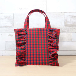 ジップ付き ファミリア風 赤チェック タータンチェック マチあり