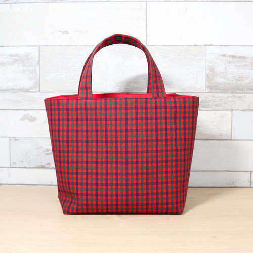 ファミリア 小 トートバッグ 赤 チェック 新品タグ付き 新品未使用タグ