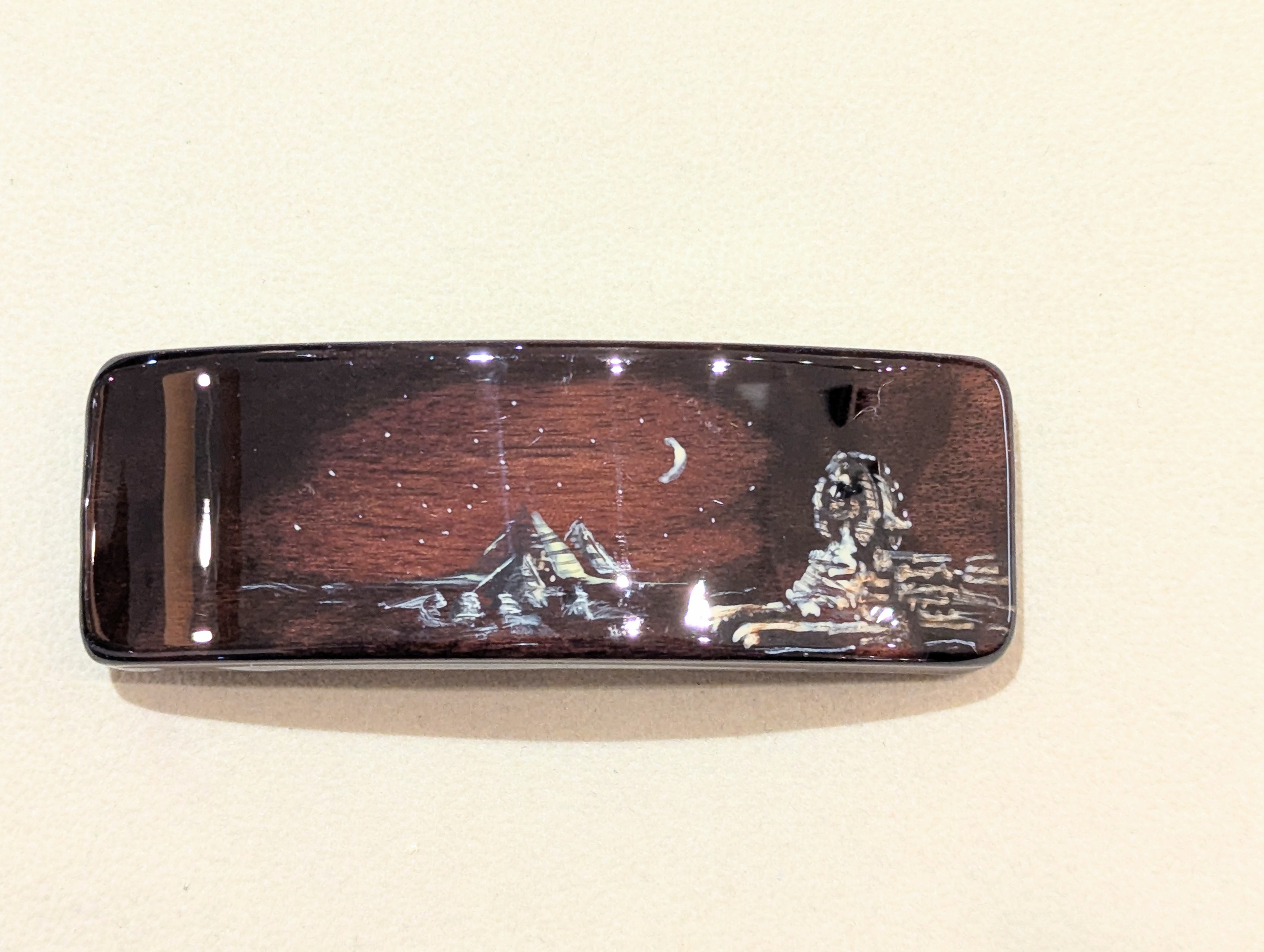 木製　バレッタ　手描き（　エジプトの幻想　）