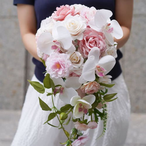 ウェディングブーケ ピンク　造花　アーティフィシャルフラワー　胡蝶蘭 d288d516ecde89d5936712d906adf2