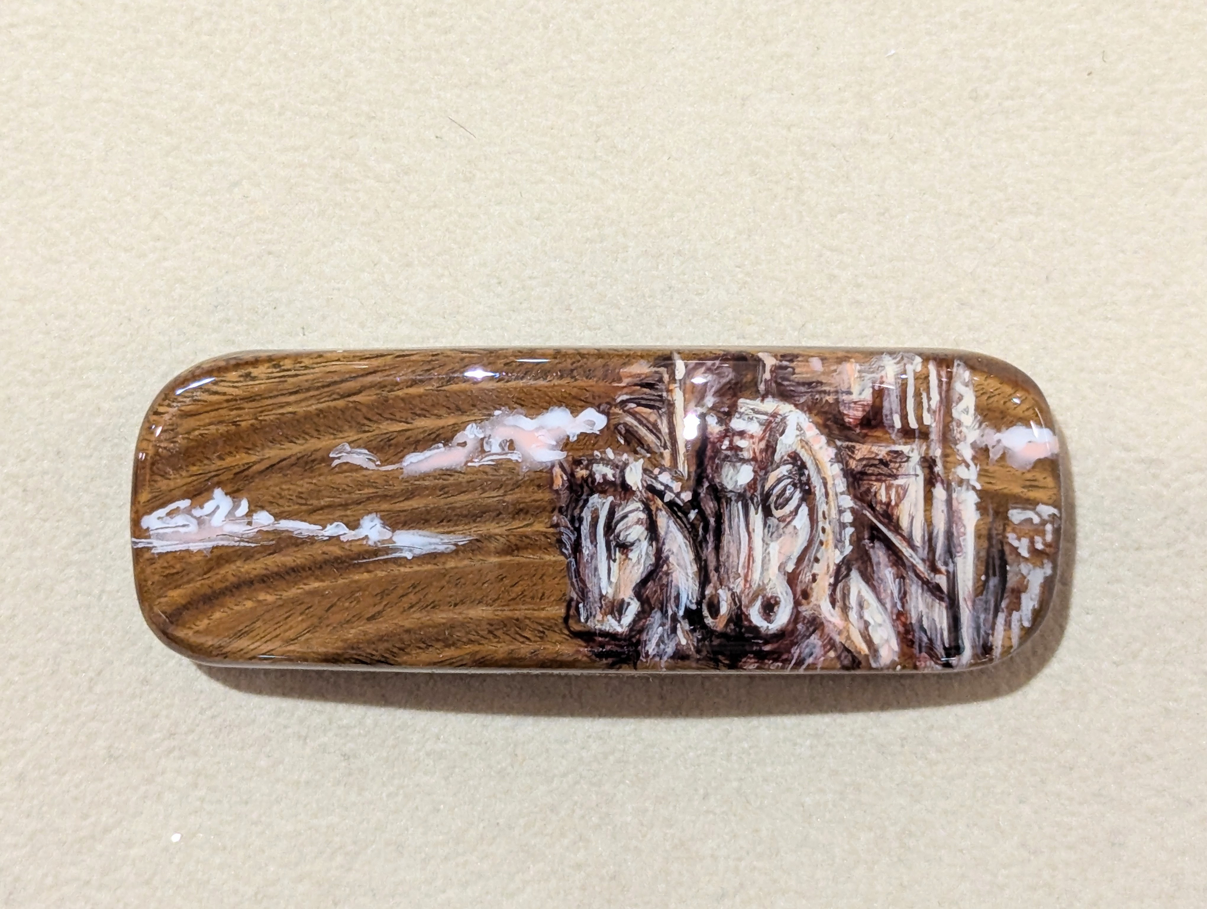 木製　バレッタ　手描き（　アケネメスの馬　）