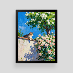 絵画 。壁掛け絵☆【そよ風が吹いてきて、窓の前の花がきれいでグラス