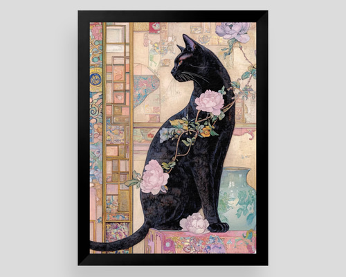 絵画 | イラストポスター 1059☆ 【レトロな雰囲気の黒猫】 絵画