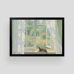 絵画 。壁掛け絵☆【そよ風が吹いてきて、窓の前の花がきれいでグラス