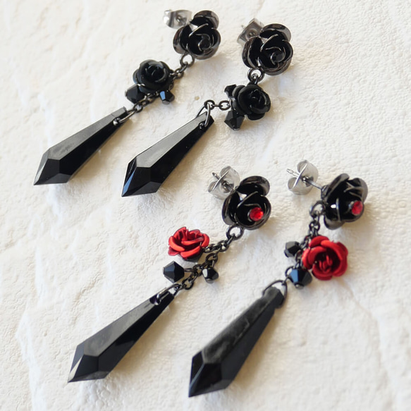 ローズガーデン ゴシック 薔薇 ブラックカット ピアス ゴスロリ ピアス