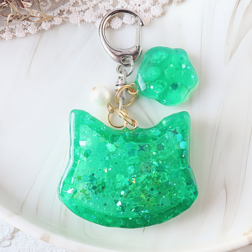 送料込み】 *メロンクリームソーダ * ねこ シェイカーキーホルダー