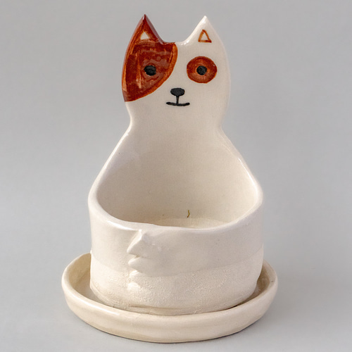 イヌが見守る 多肉植物のための陶器鉢｜一点物・手描き 一輪挿し・花瓶