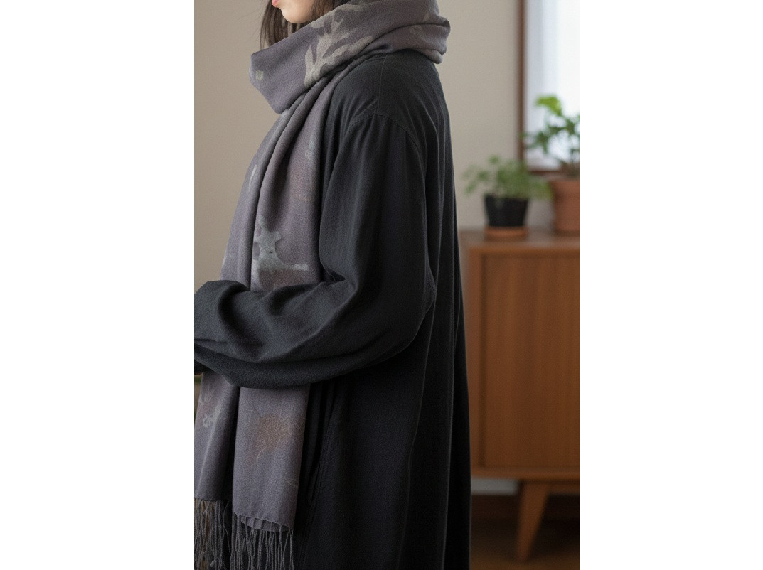 【世界にひとつ】自然の草花を纏う　柔らかウールの草木染めマフラーストール