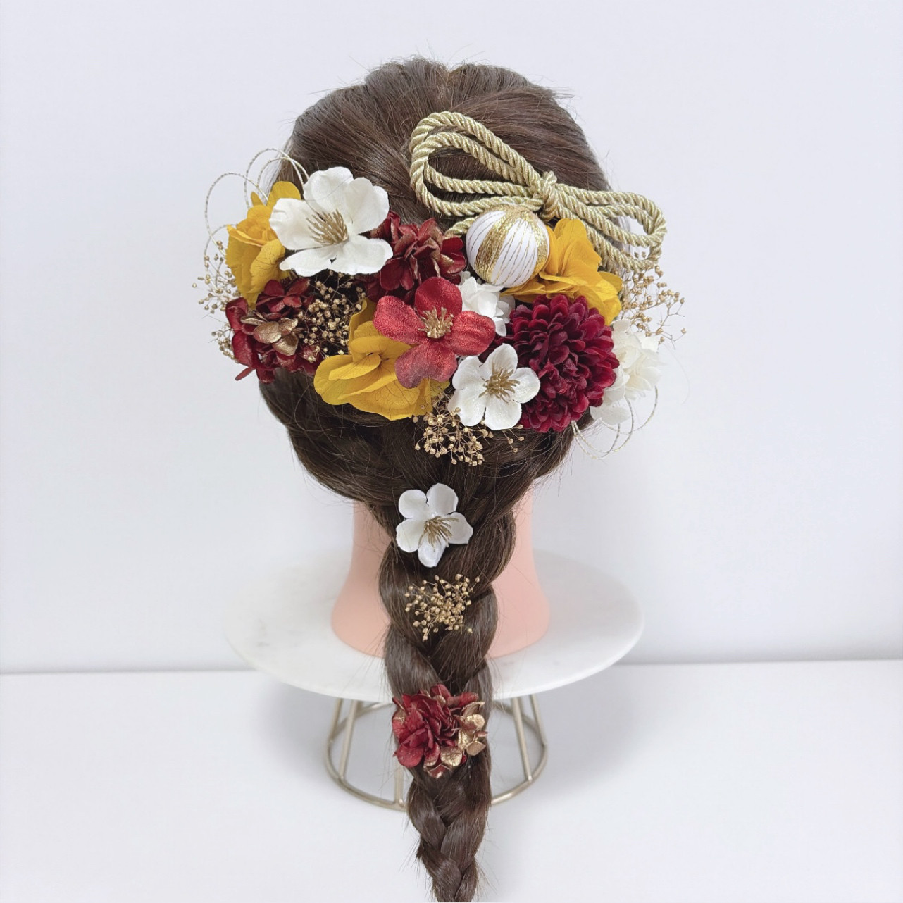 赤 マスタードイエロー イエロー ゴールド 紅白 リボン ヘッドドレス 和装 髪飾り 成人式 前撮り 袴 卒業式