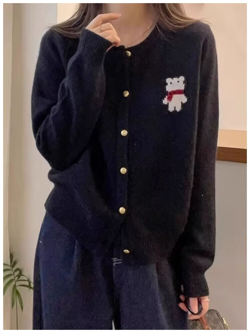 カーディガン トレーナー コート ジャケット 裏起毛 秋冬黒ふわふわ裏起毛ニットフード付きロングコート 受注制作 通勤