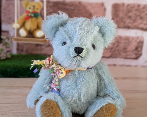テディベア　ドイツ製　専門店　アルパカ　モヘア　アーティストベア ドイツ製アルパカのテディベア｜うす青 ふんわりやわらか・透明感