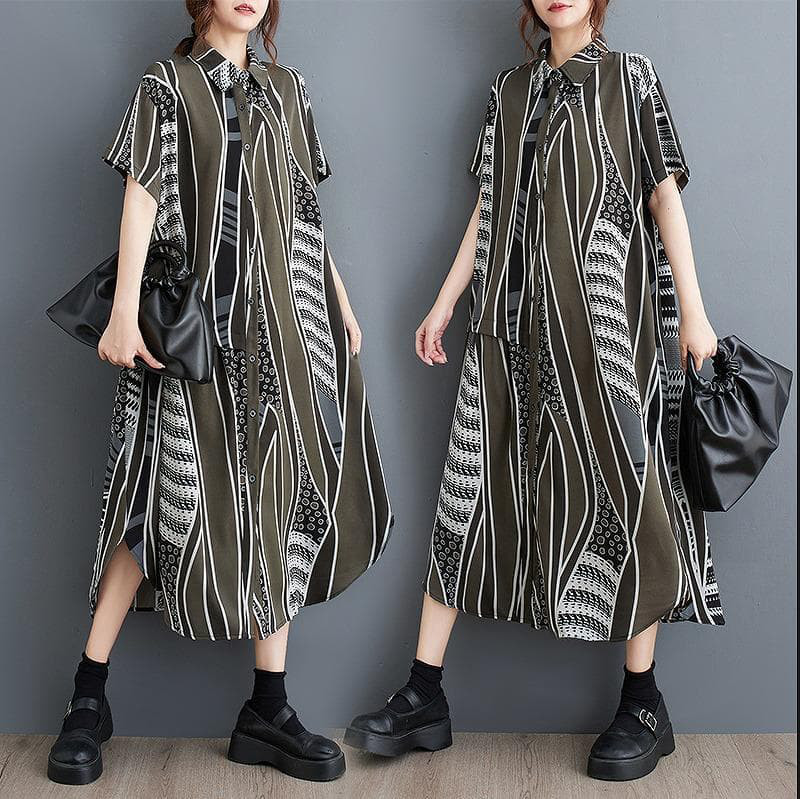 ワンピース　大きいサイズ レディース 春夏 秋 新品 半袖　シャツ　カーキ