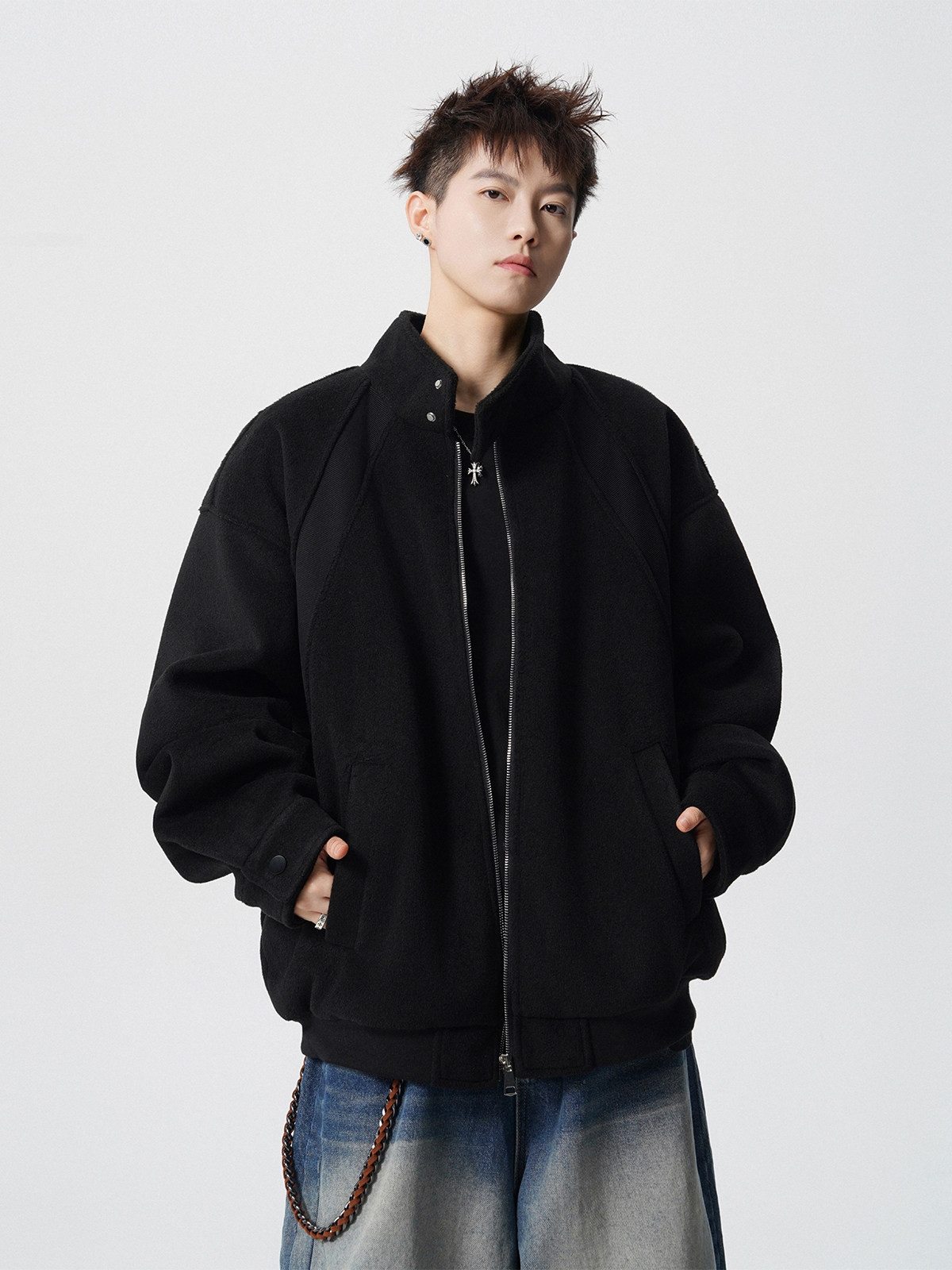 アメリカン厚手重ポンドファージャケットジャケットメンズ秋冬トレンドブランドゆったり高級感のあるオールインワンショート丈ラ