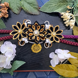 つまみ細工　帯留め　帯飾り　七五三　成人式　花魁　着物　振り袖　金　パール つまみ細工 帯留め 帯飾り 七五三 成人式 花魁 着物 振り袖 金 パール