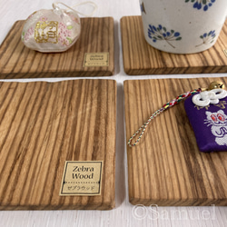 ▦きのかたち：色とりどりの不揃いコースター／セットⅠ「疾走る縞馬ゼブラウッド×4」│coaster Zebrawood 16枚目の画像