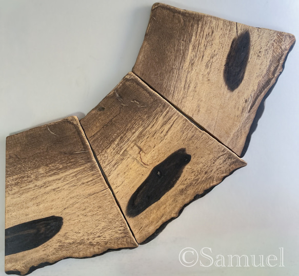 ▦きのかたち：色とりどりの不揃いコースター／セットⅡ「黒柿terzetto」│coaster Wood 18枚目の画像