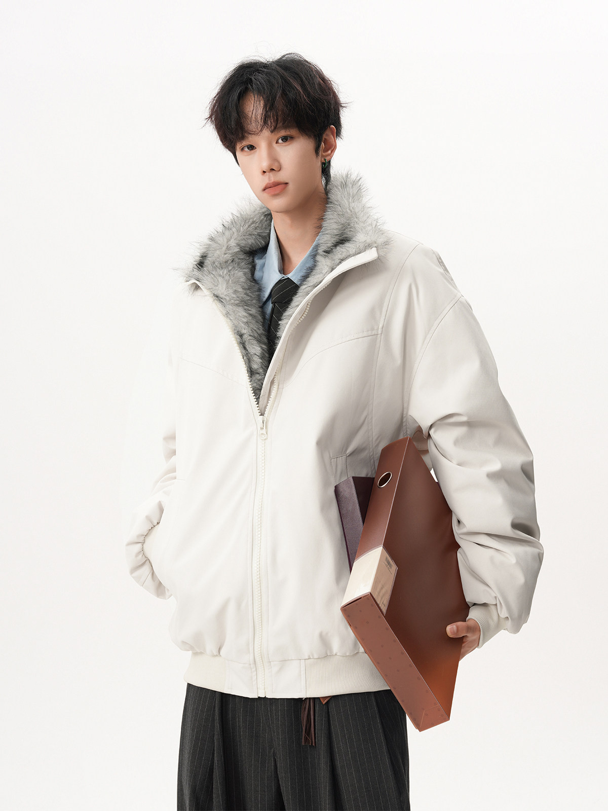 アメリカ式十字架座山彫毛襟綿入れ男性冬期加絨綿入れコート高級感加厚保温綿入れ