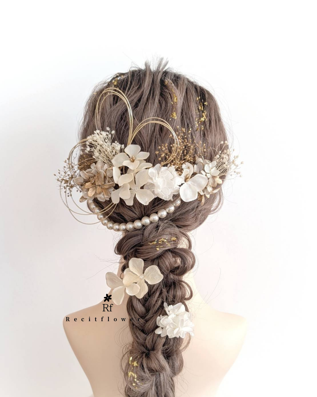 【金箔付】水引 パール 髪飾り 成人式 卒業式 結婚式 七五三 金箔 白 ゴールド RC289