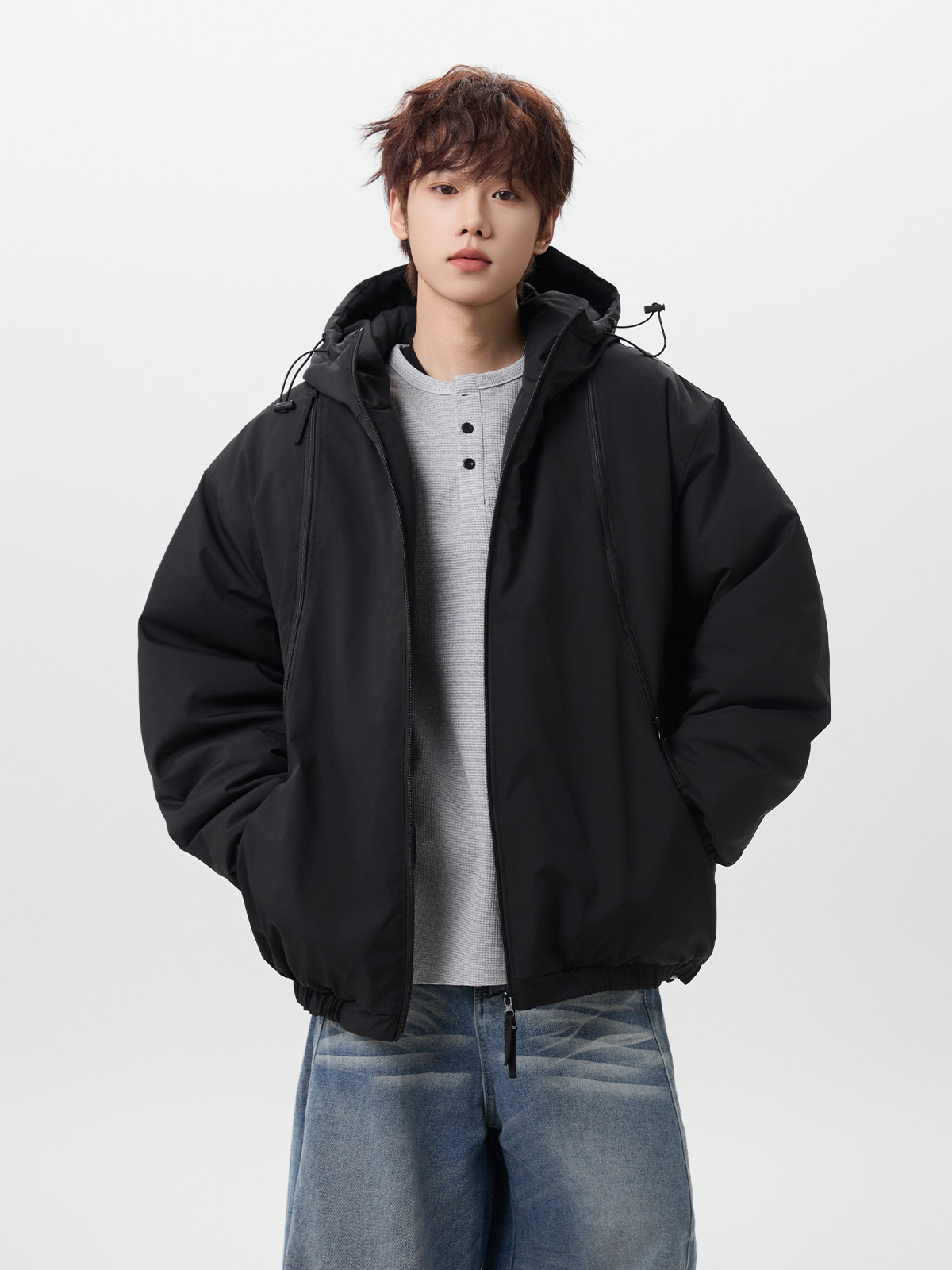 アウトドア三防突撃衣綿入れコート男性冬帽子厚手綿入れゆったり純色百合保暖綿入れ