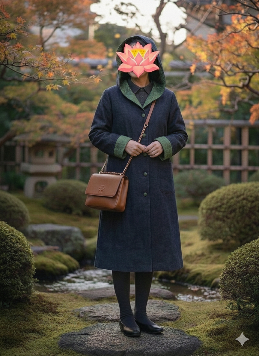 フード付きリバーシブルコート…男女兼用…着物リメイク…ハンドメイド…大島紬