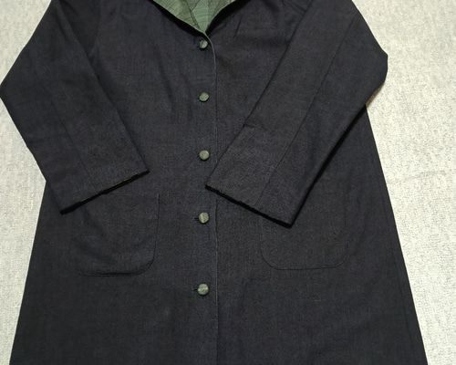 着物リメイク ウール フード付リバーシブルコート M～L フード付きリバーシブルコート…男女兼用…着物リメイク…ハンドメイド