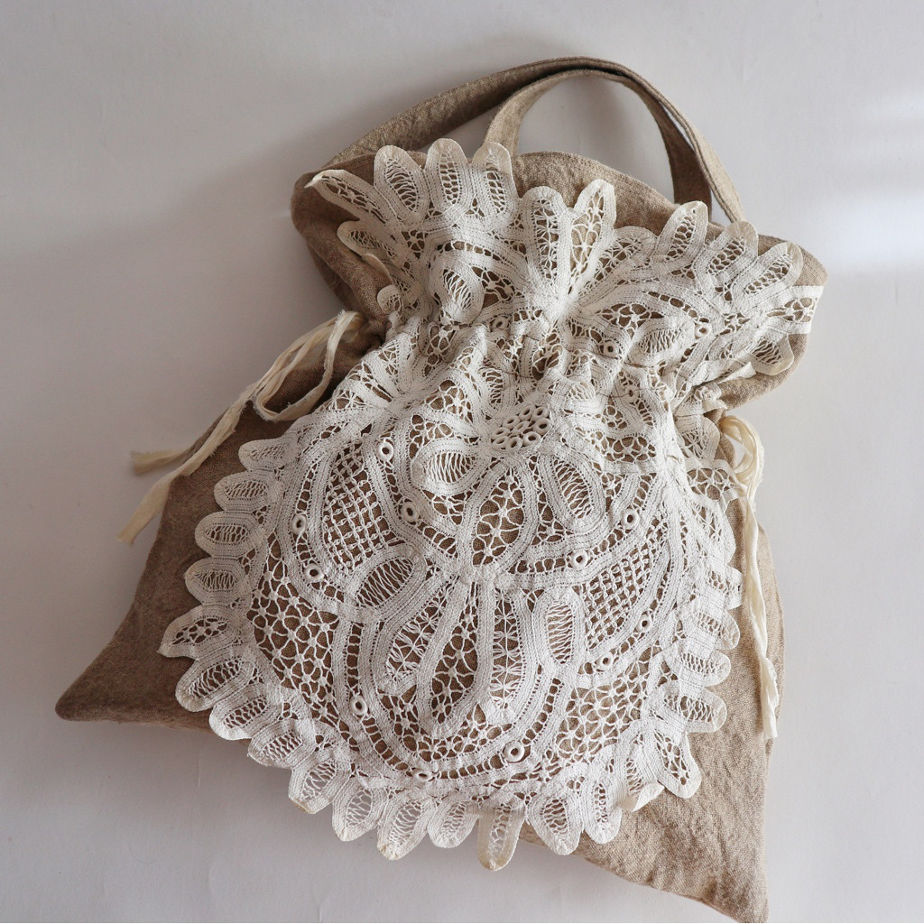 itarian linen drawstring 2way bag (doily)