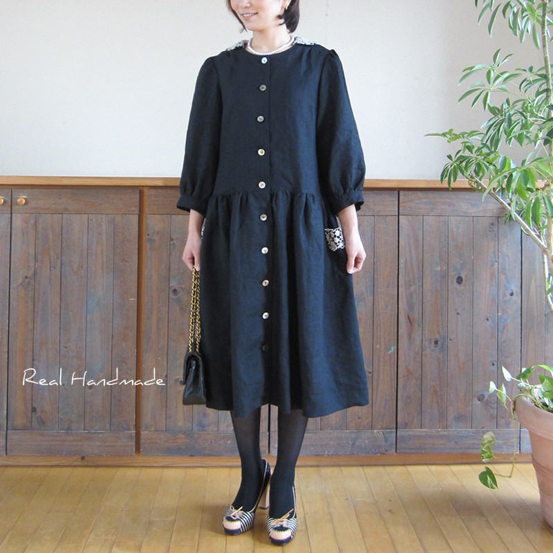 [予約販売] ブラックリネンレース羽織りワンピース 卒園　卒業式　入学式　ブラックフォーマル　冠婚葬祭