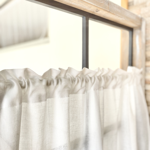 ミモザ刺繍コットンレースカフェカーテン 小窓カーテン 目隠しのれん