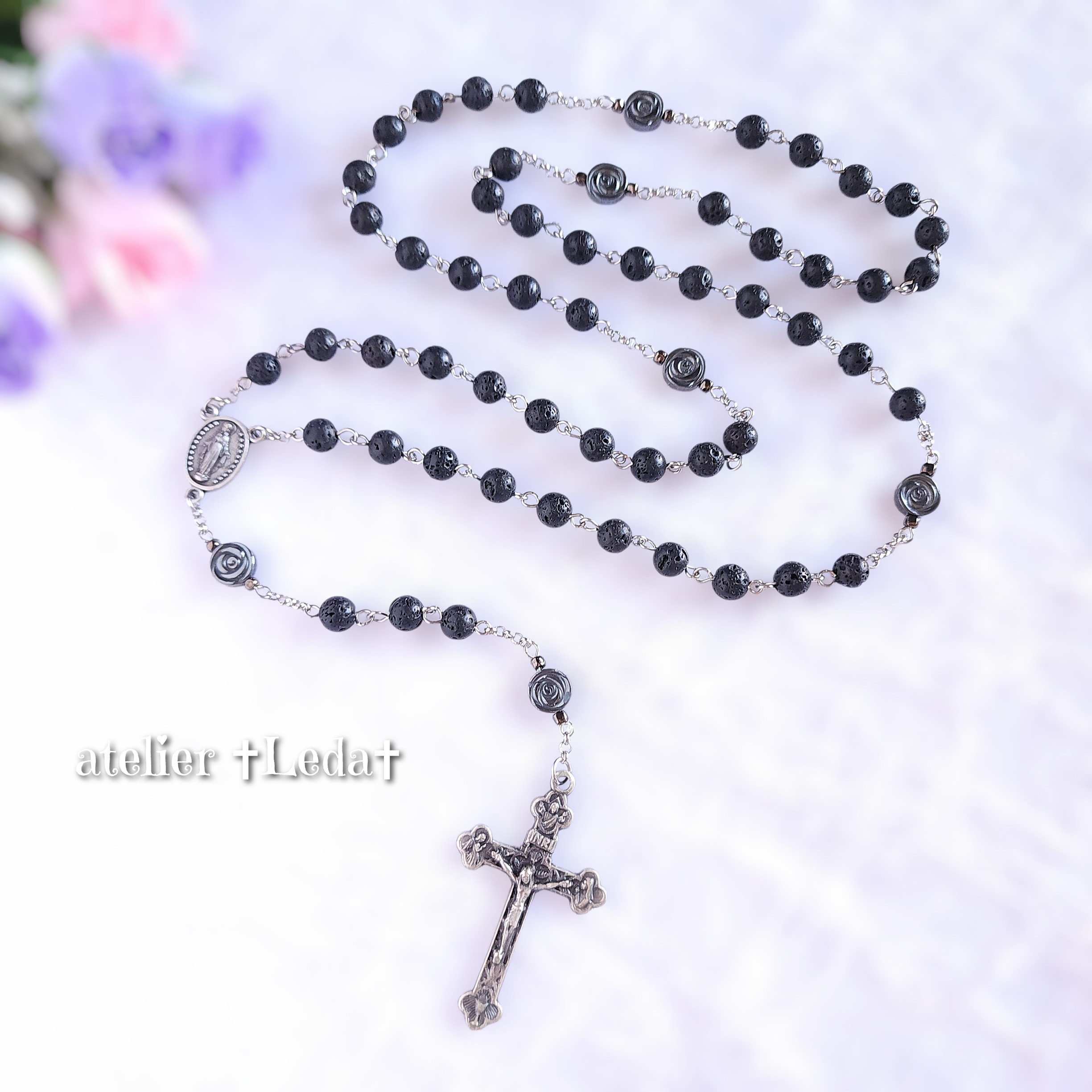 ☆ラバストーン＆ヘマタイト ロザリオ☆ ~Lava stone & Hematite~