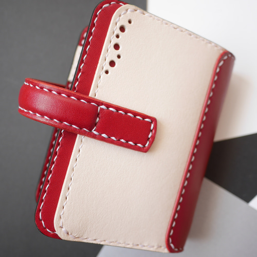 旅する手帳 アイボリー×赤 ─ M5サイズ システム手帳 栃木レザー 姫路