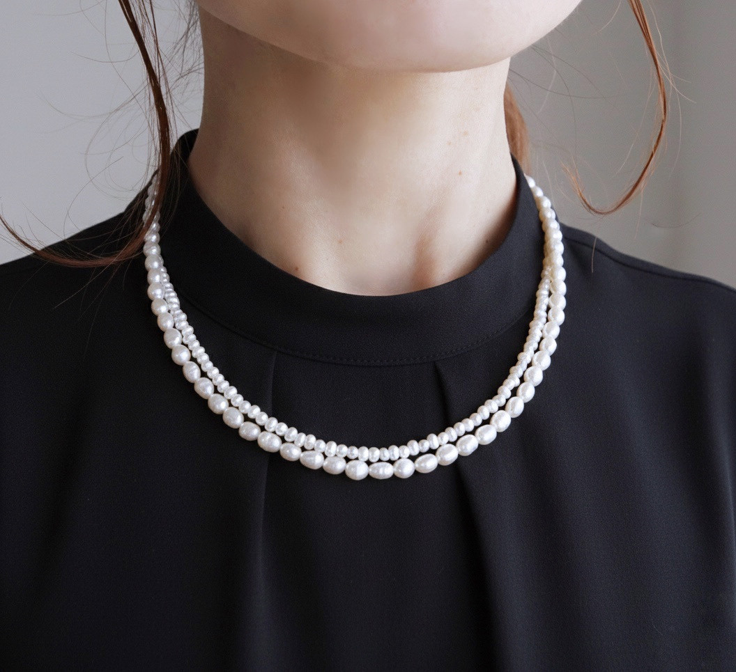 特別な日も、いつもの日も＊淡水パールの２連ネックレス