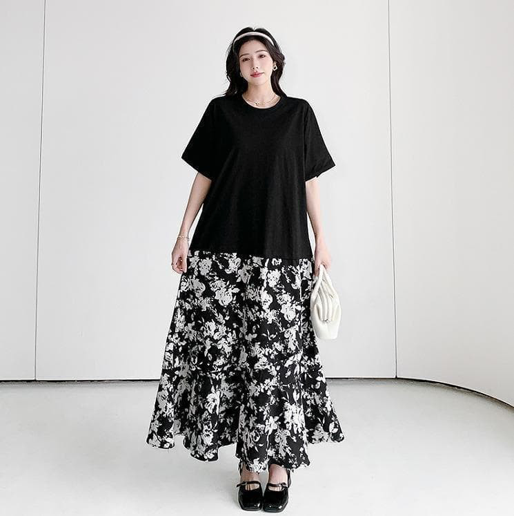 大きいサイズ レディース ロング　ワンピース　春夏 秋 新品 半袖　花柄