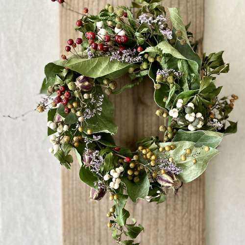 ひし形リース 森の実 ドライフラワー リース ナチュラル リース 草