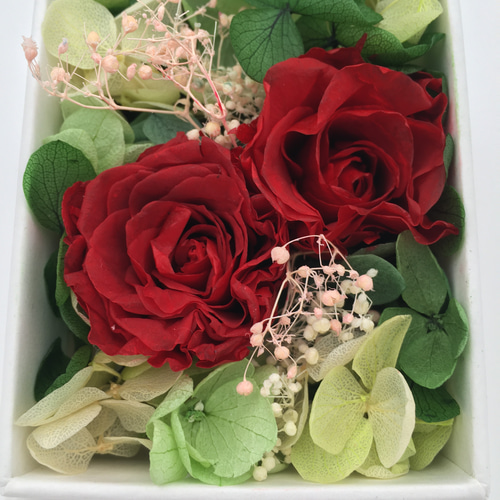 プリザーブドフラワー ボックス アレンジ ハンドメイド 赤 レッド バラ