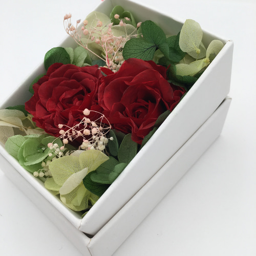 プリザーブドフラワー ボックス アレンジ ハンドメイド 赤 レッド バラ