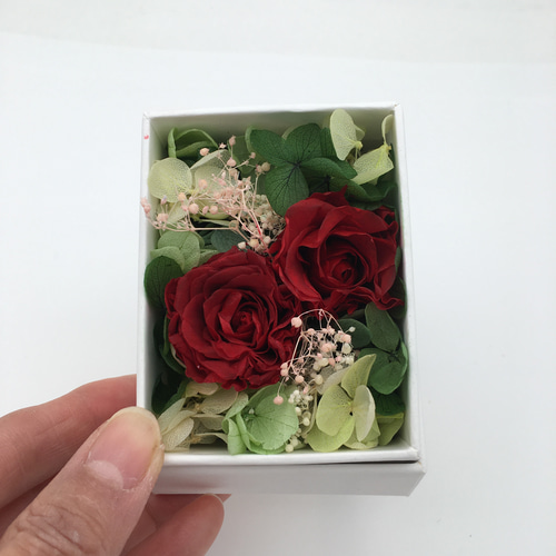 プリザーブドフラワー ボックス アレンジ ハンドメイド 赤 レッド バラ